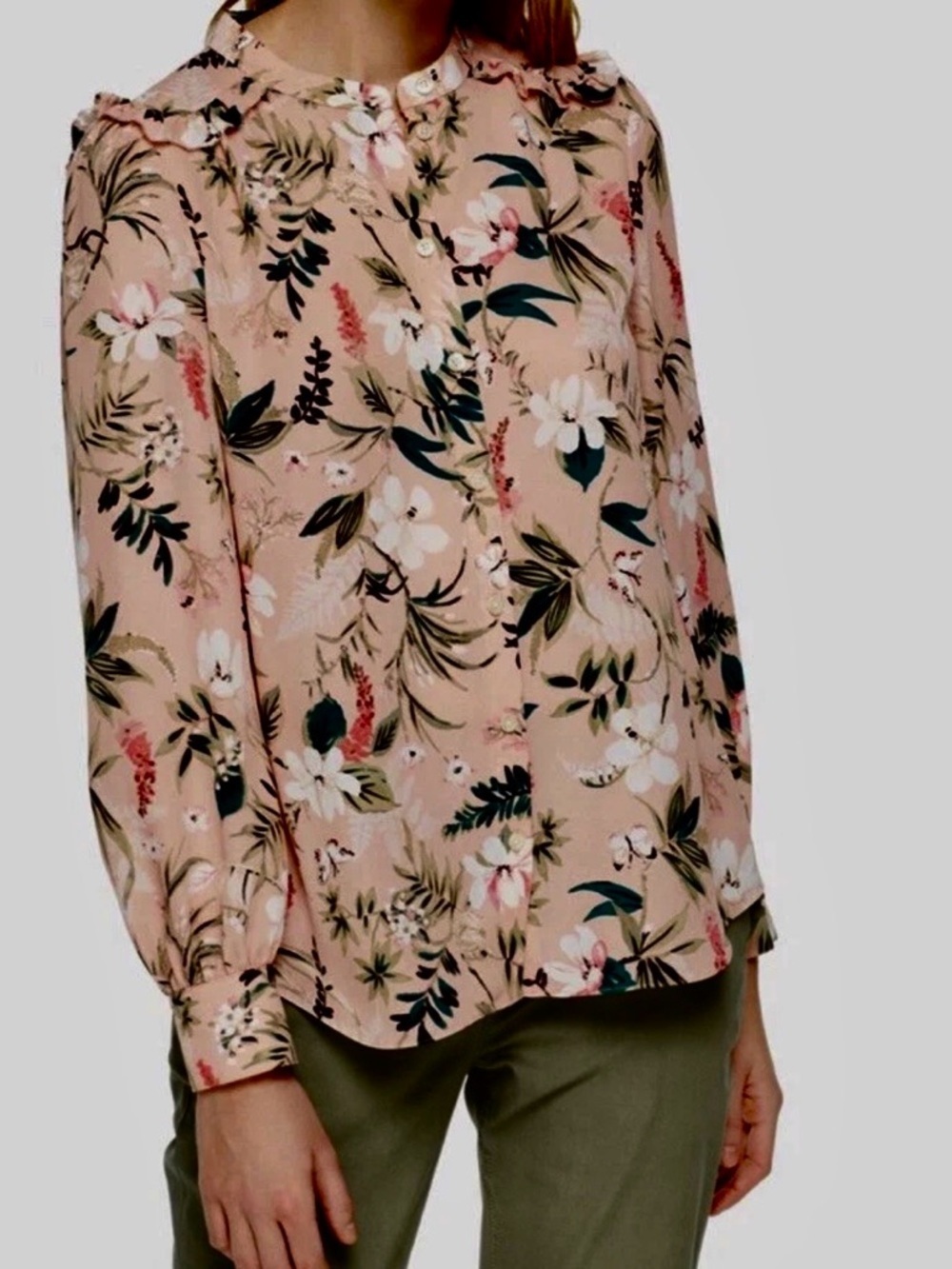 Kate Spade Botanical Floral Ruffle Collar Button-Front Blouse - Pink, Size XXS